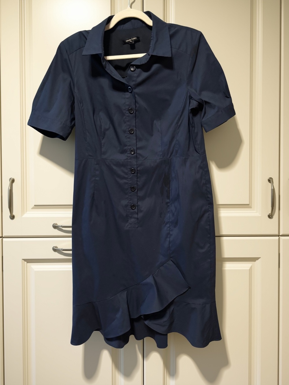 Nanette Lepore Navy Button-Front Ruffle Hem Shirt Dress